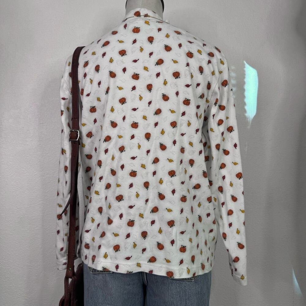 Vintage 90s Pumpkin Leaf Print Top XL Fall Autumn Cozy Cottagecore Halloween - Picture 5 of 6